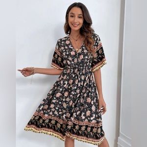 Floral Print Overlap Dress